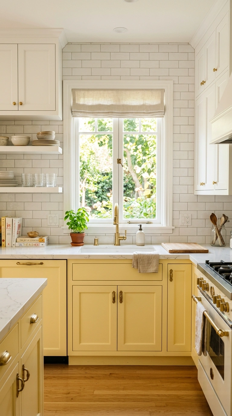 23 Two-Tone Kitchen Ideas That Look Expensive and Timeless 21 020 Butter Yellow Lower Cabinets A kitchen with soft b