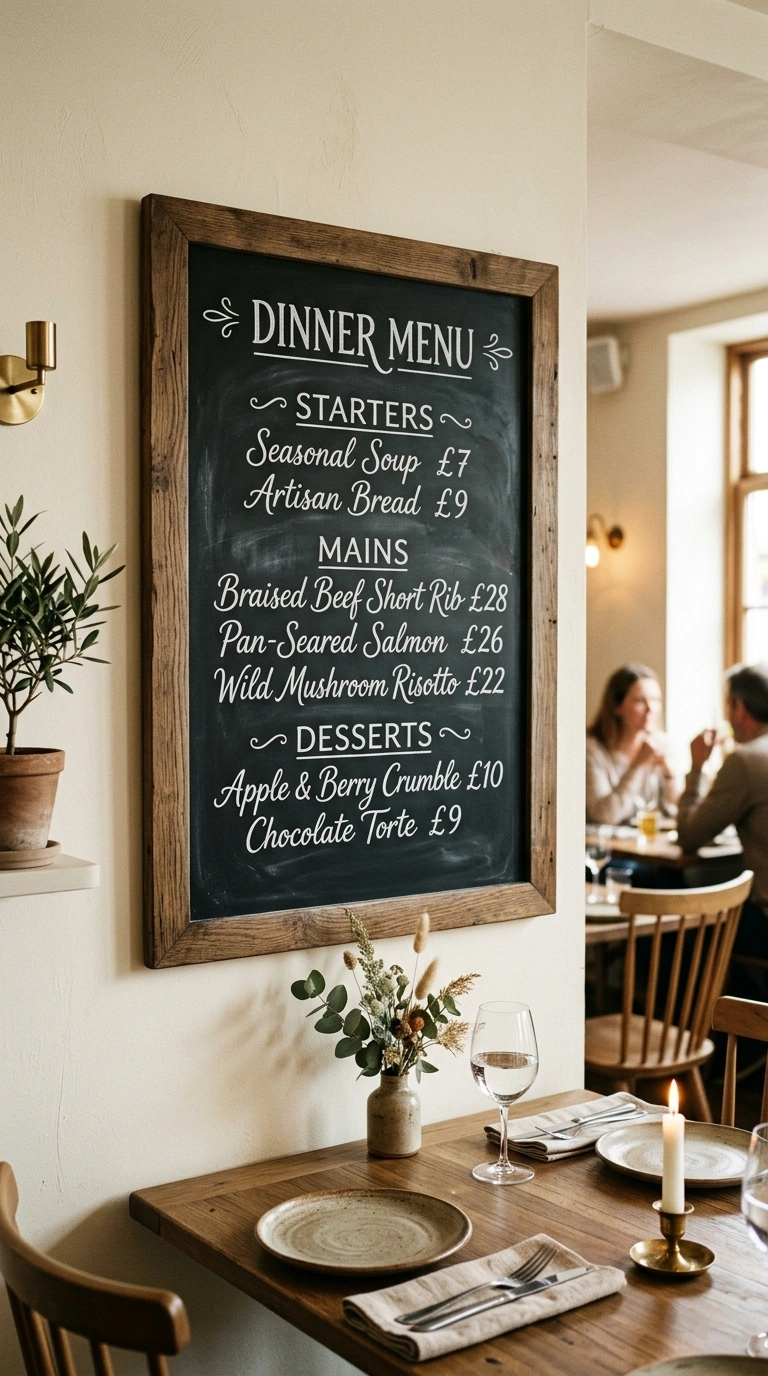 020 Chalkboard Menu Sign A dining room wall featuring