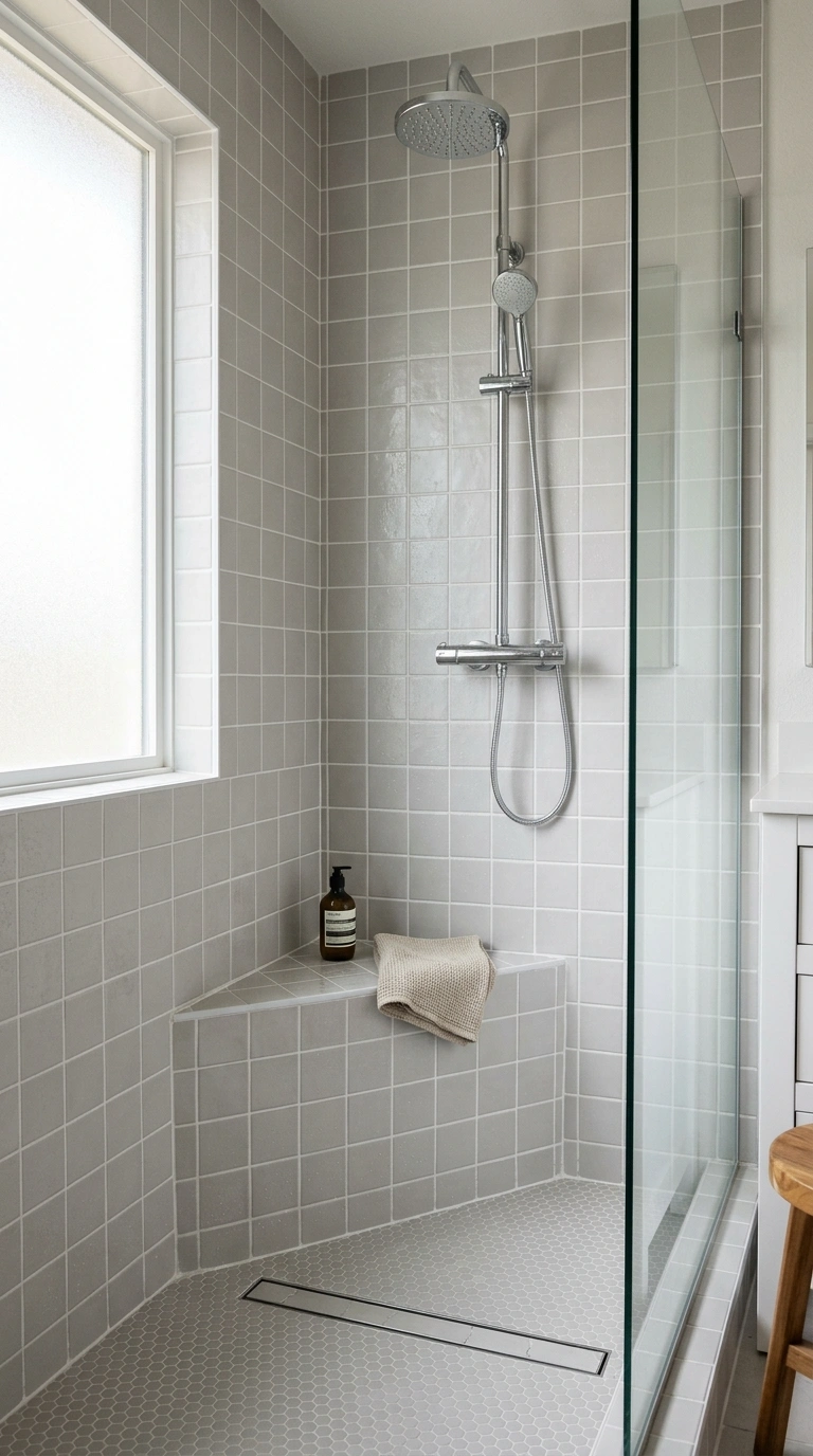 020 Corner Shower Bench A small tiled corner bench bui