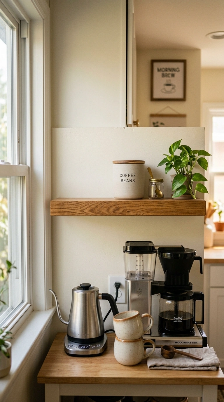 22 Creative Mini Kitchen Ideas for Small Spaces 21 020 Mini Coffee Station A narrow kitchen counter style