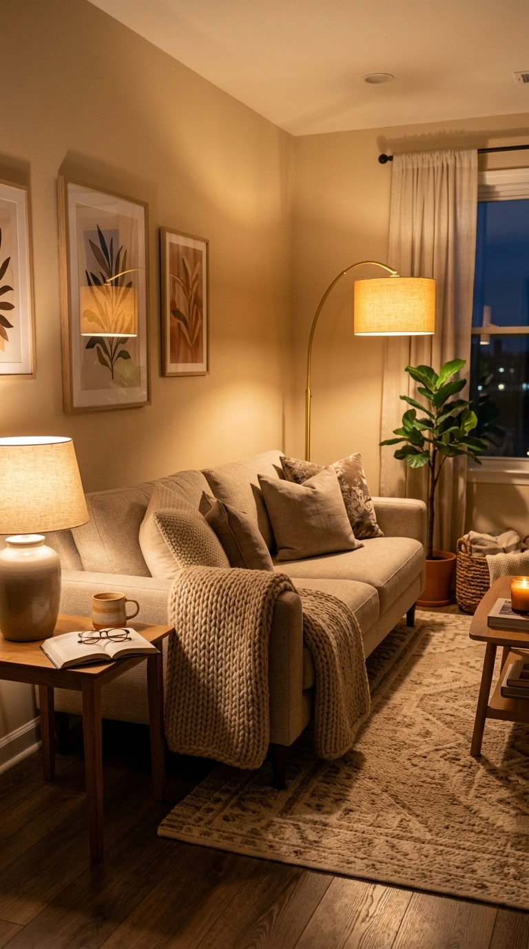 020 Soft Beige Lighting A living room in the evening l
