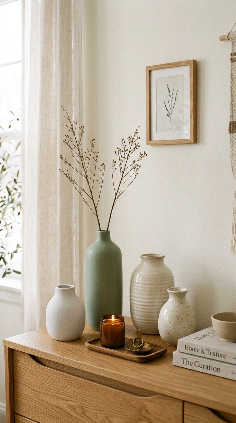 021 21 Ceramic Vase Styling A dresser top styled with