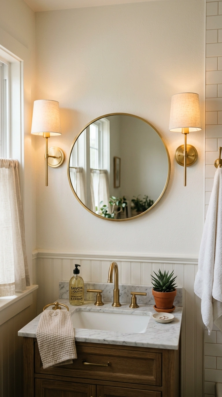 021 21 Sconce Lighting Pair A small bathroom vanity wi