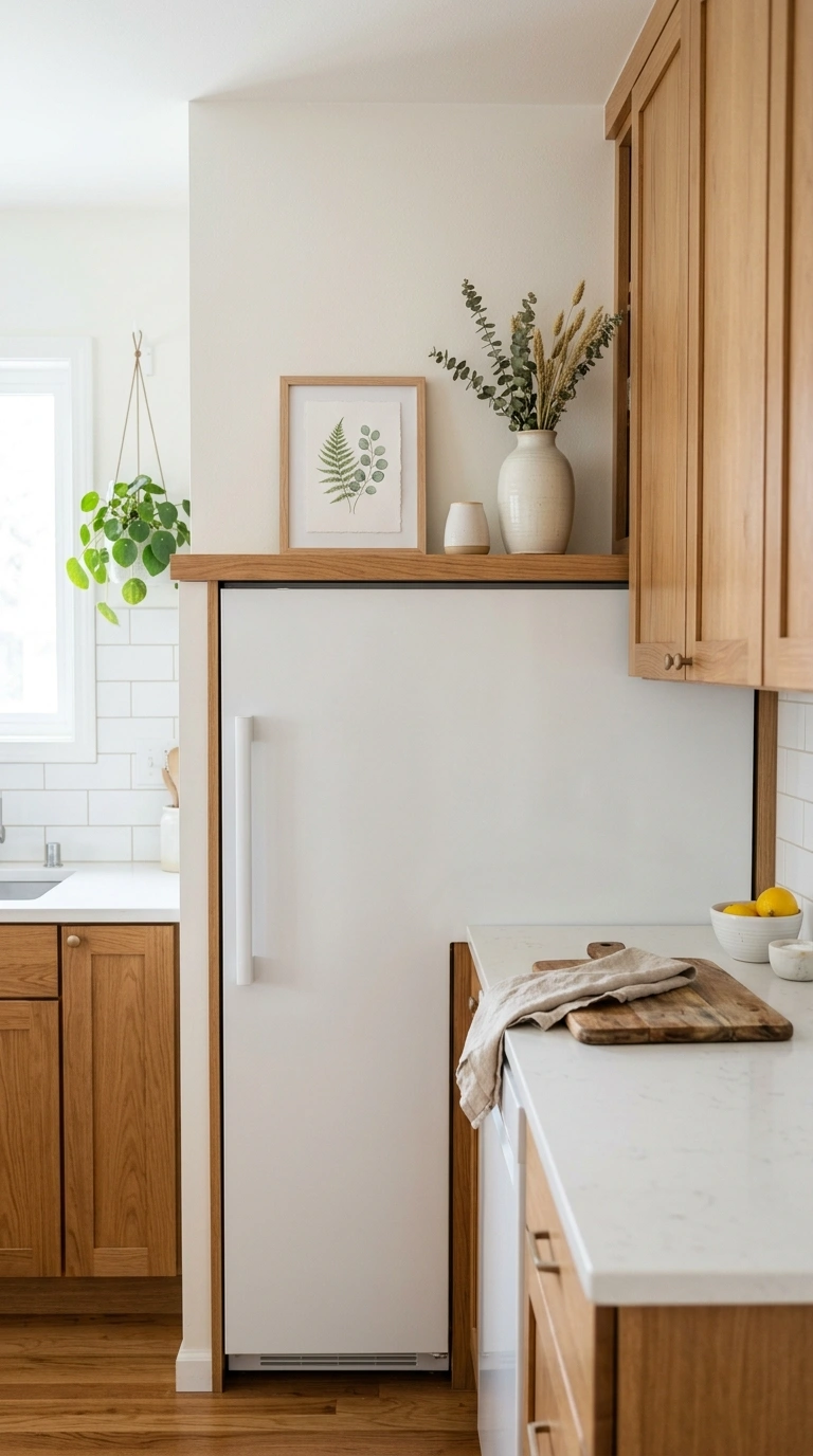 021 Small Artwork Leaning A clean white kitchen with o