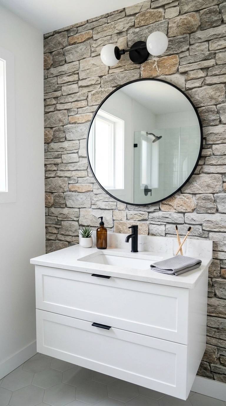 021 Stone Look Wallpaper A small bathroom accent wall