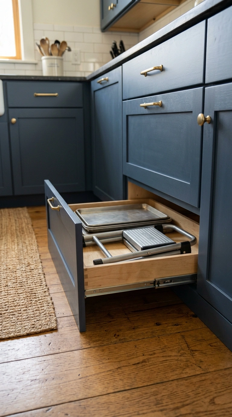 23 Functional U-Shaped Kitchen Ideas That Maximize Every Inch 22 021 Toe Kick Drawers A kitchen toe kick panel pulled o