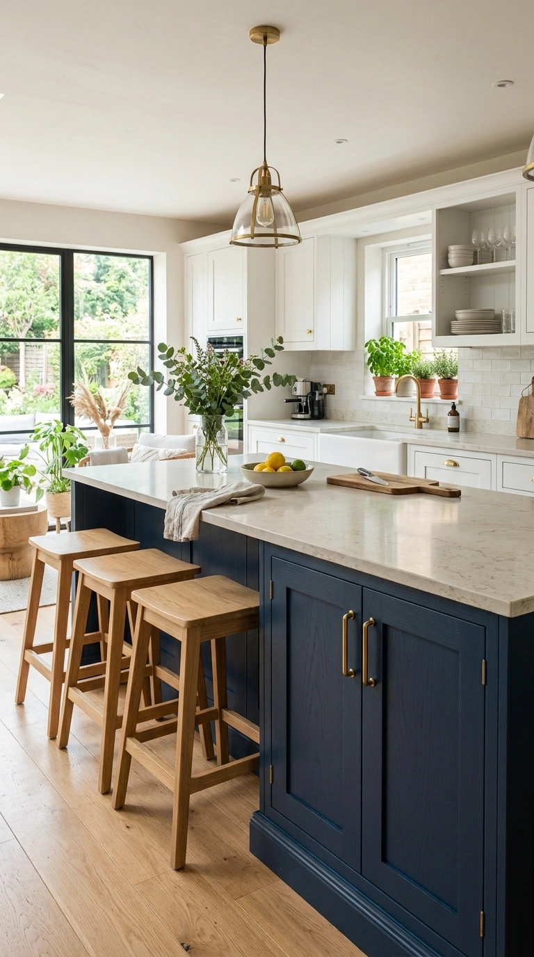 23 Two-Tone Kitchen Ideas That Look Expensive and Timeless 22 021 Two Tone Kitchen Peninsula A kitchen with a navy b