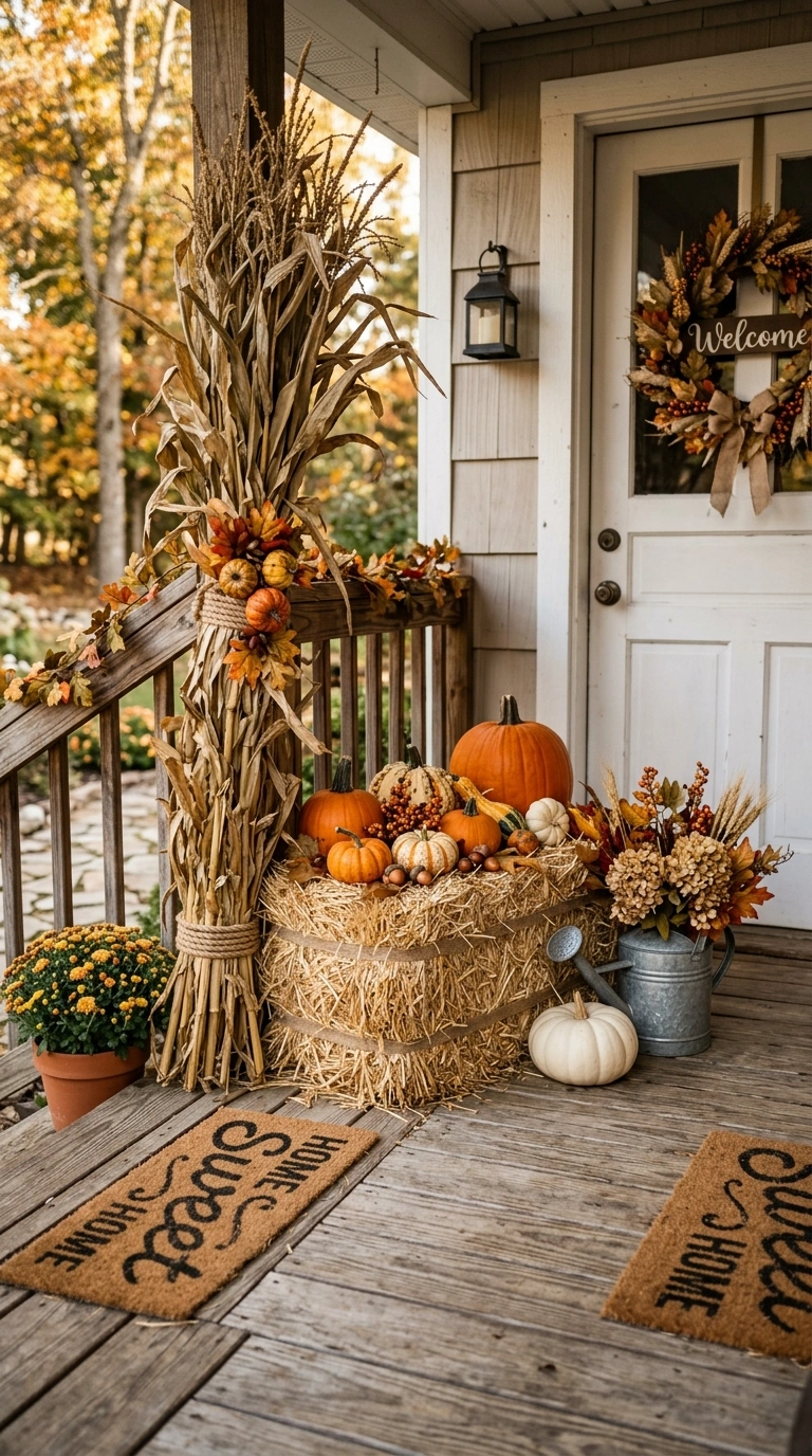 25 Dollar Tree Fall Decor Ideas That Look Expensive 23 022 22 Mini Hay Bale Display A front porch with a smal