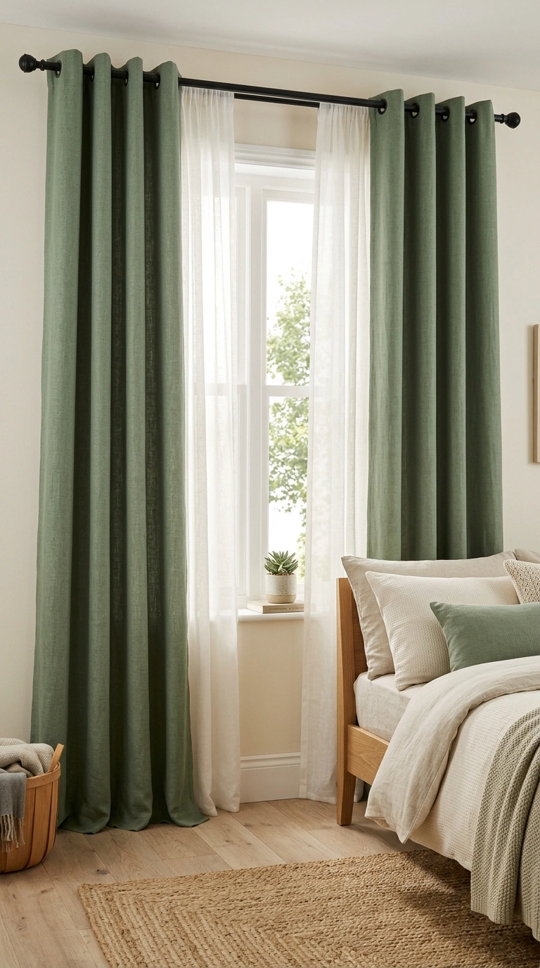022 22 Sage Green Blackout Curtains A bedroom window d