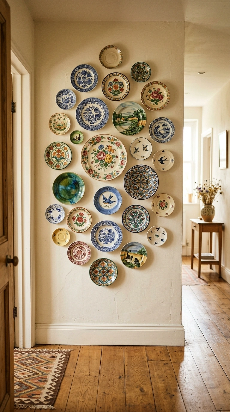 022 Ceramic Wall Plates A hallway wall with a loose cl