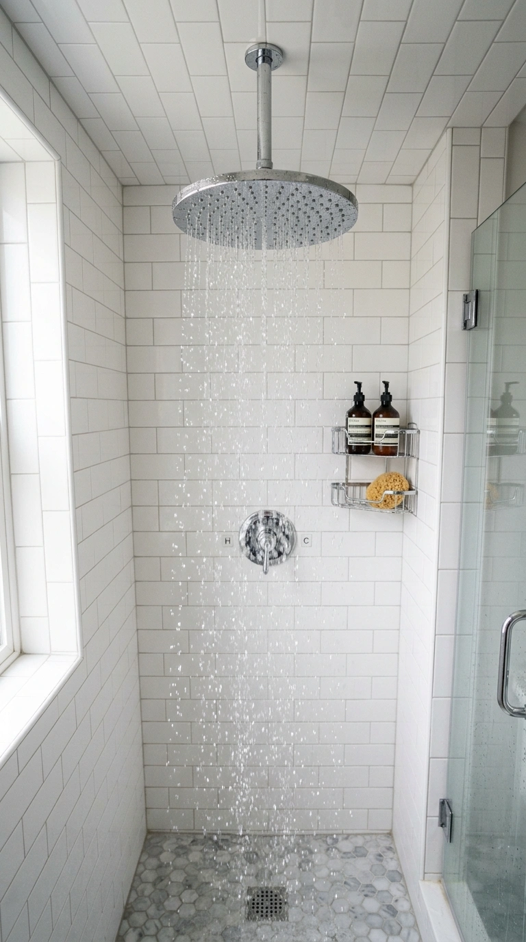 022 Chrome Rainfall Showerhead A large chrome rainfall