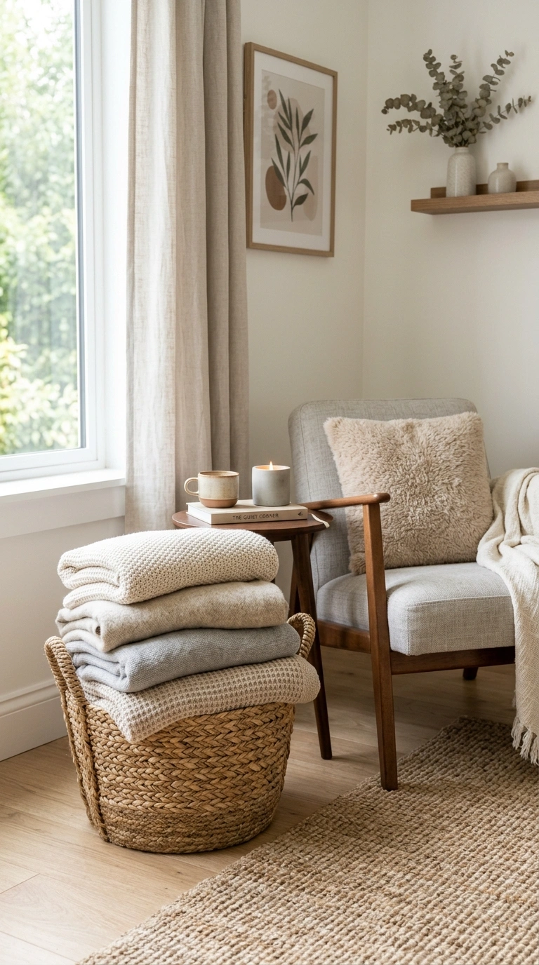 022 Soft Throw Blanket Corner A living room corner wit