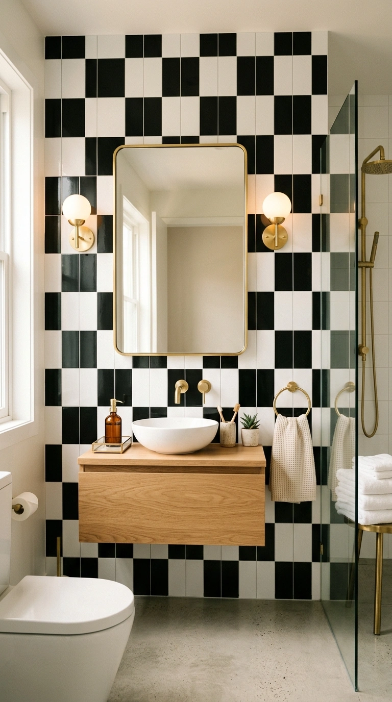 023 Black And White Panels A bathroom featuring a bold