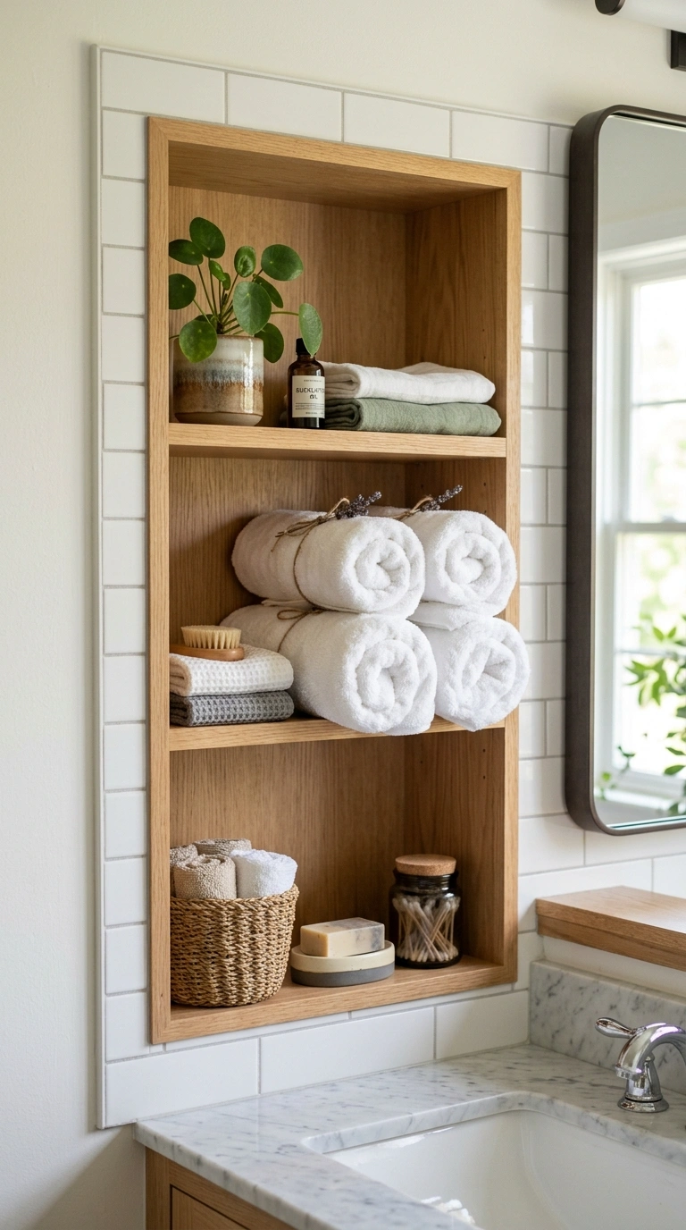 023 Built In Shelving A recessed built in shelf in a b