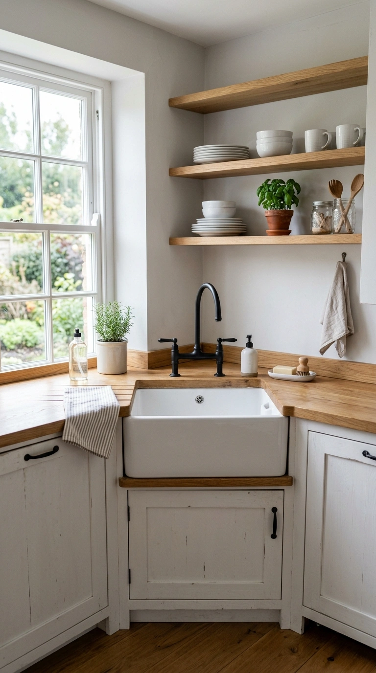 23 Functional U-Shaped Kitchen Ideas That Maximize Every Inch 24 023 Farmhouse Corner Sink A white fireclay farmhouse s