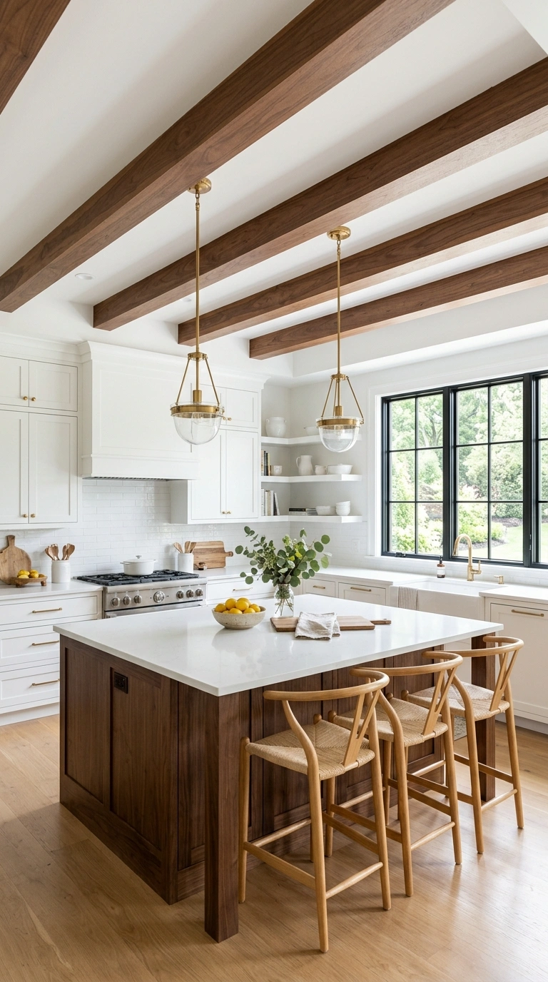 23 Two-Tone Kitchen Ideas That Look Expensive and Timeless 24 023 Two Tone Ceiling Beams A bright kitchen with warm