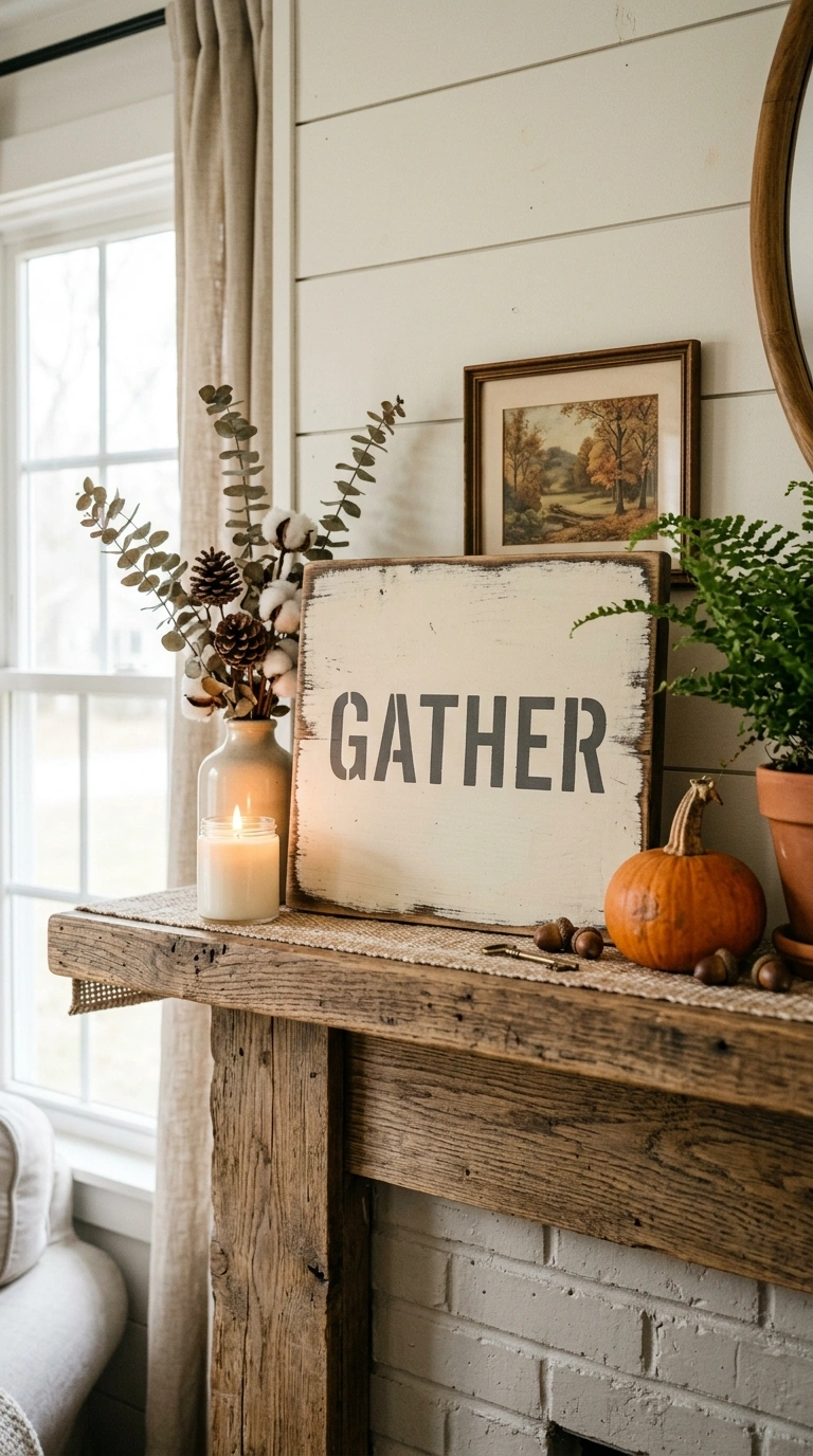 25 Dollar Tree Fall Decor Ideas That Look Expensive 25 024 24 Painted Wood Sign A mantel with a painted wood