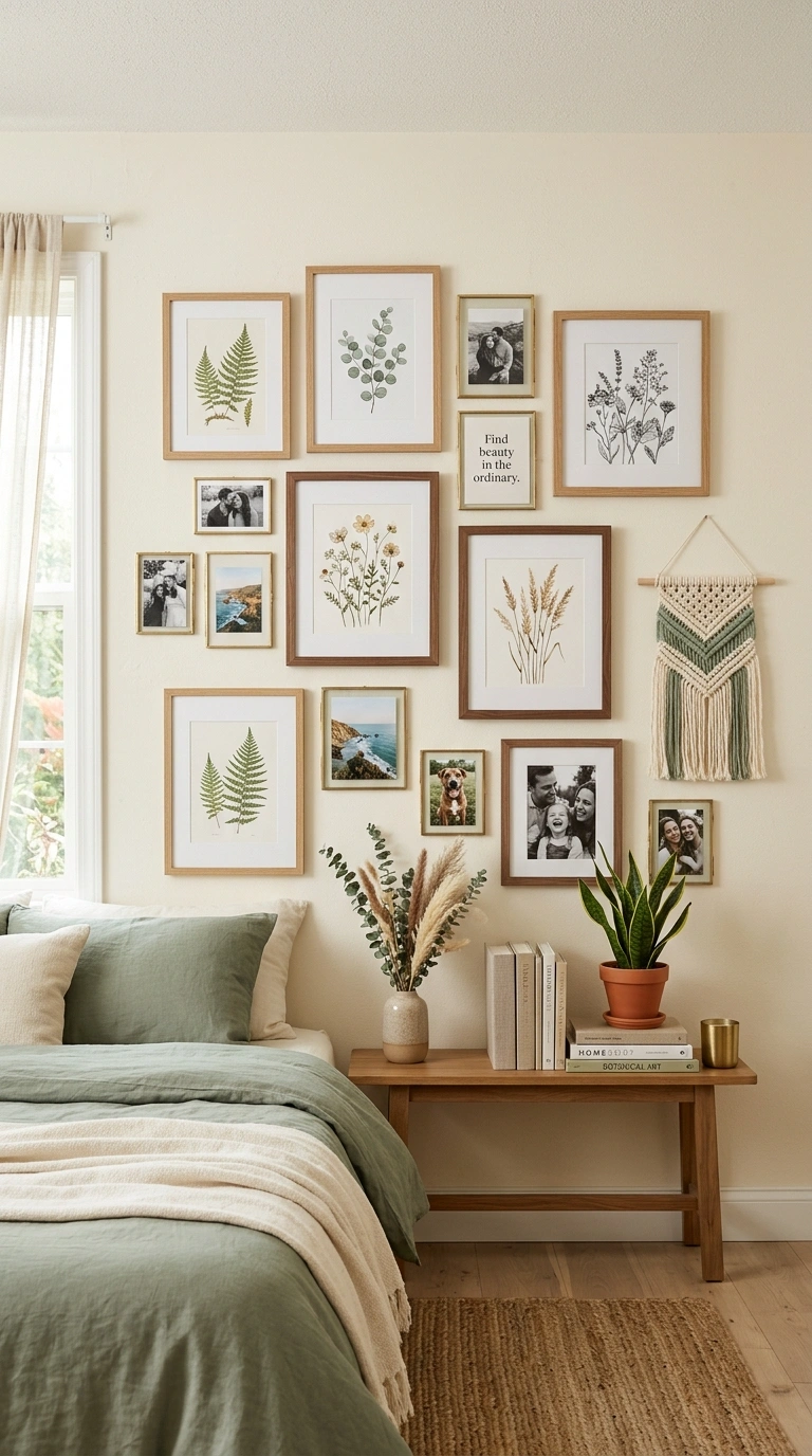 024 24 Sage Green Gallery Wall A bedroom wall opposite