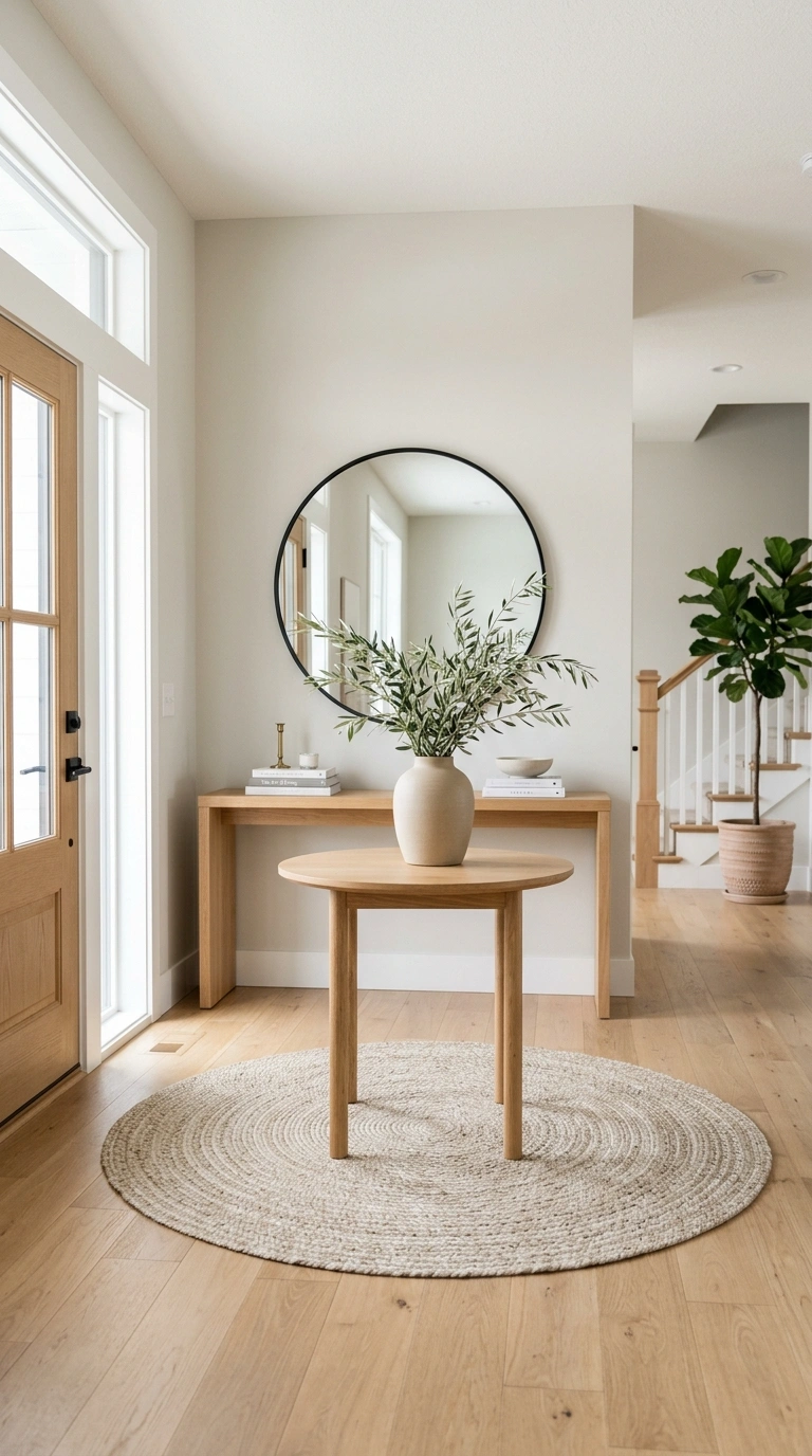24 Large Entry Hallway Ideas for a Stylish First Impression 25 024 Foyer With Small Table A wide foyer with a small r