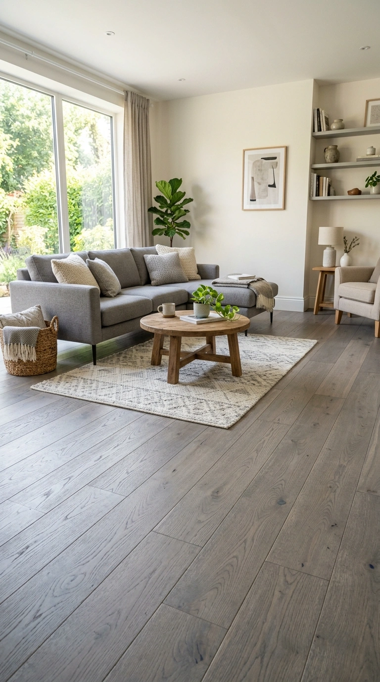 024 Gray Wood Flooring Wide plank gray washed wood flo