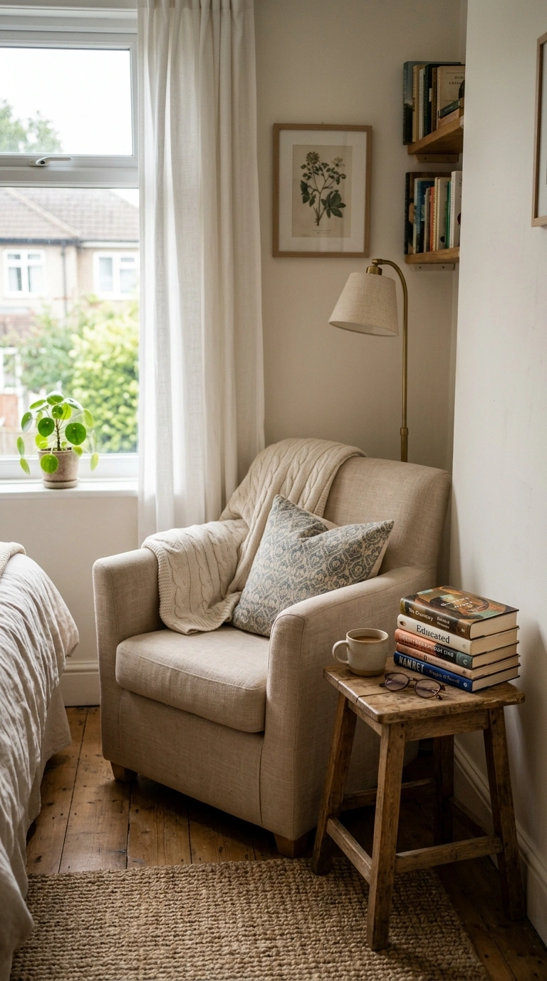 024 Small Reading Chair A small bedroom corner with a
