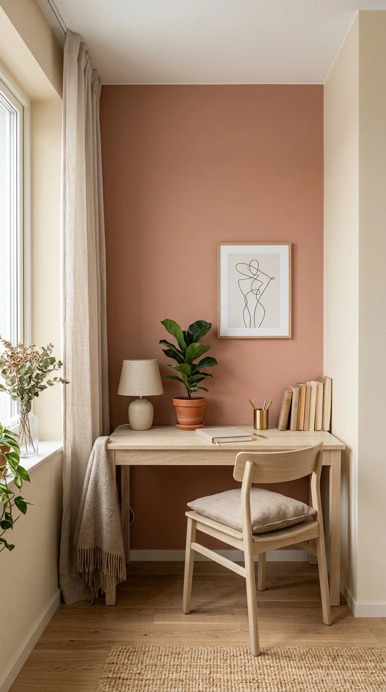 024 Soft Accent Wall A muted clay colored accent wall