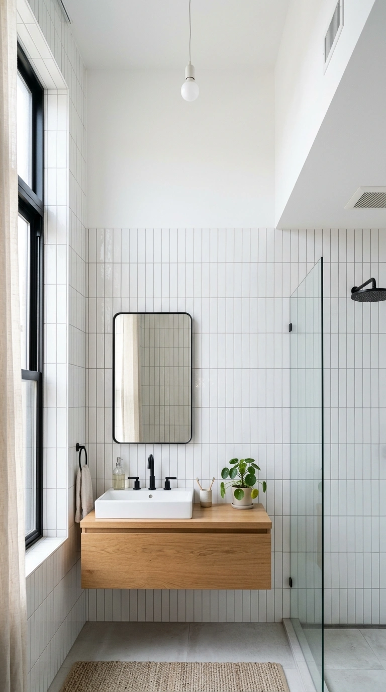 024 Vertical Subway Tile A bathroom wall covered in wh