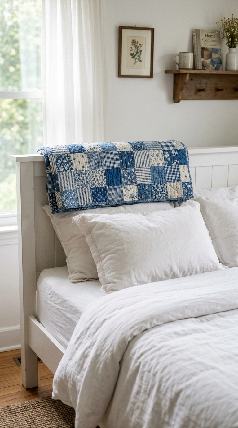 025 25 Blue White Quilt A vintage style blue and white