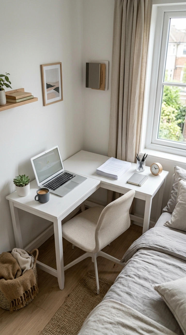 025 L Shaped Corner Desk A compact white L shaped desk