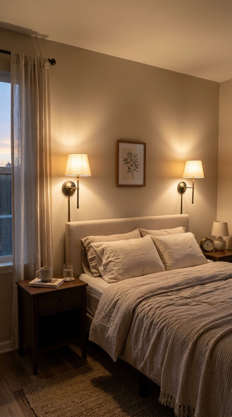 025 Wall Mounted Sconces A small bedroom with two matc