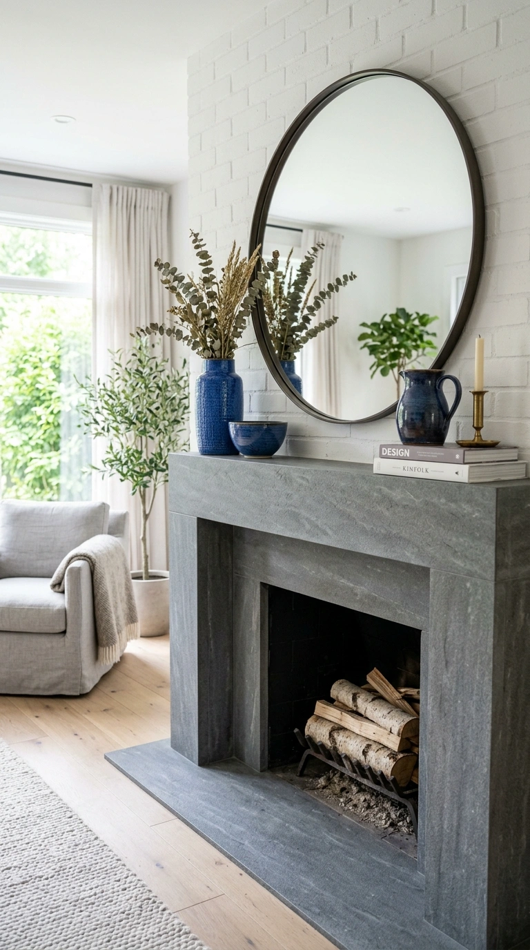 026 Smoky Gray Mantel A smoky gray stone fireplace man