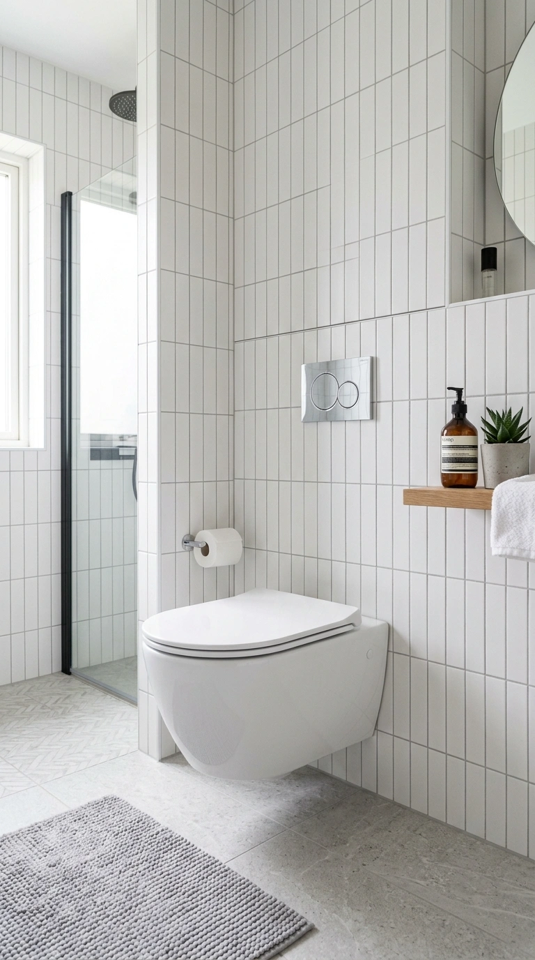 026 Wall Mounted Toilet A white wall mounted toilet wi