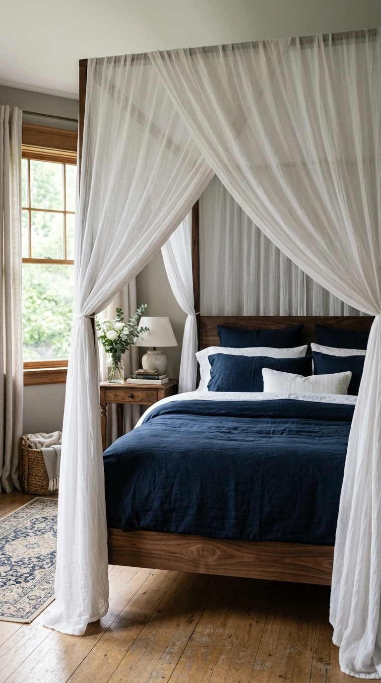 027 27 White Canopy Drapery Soft white fabric draped o