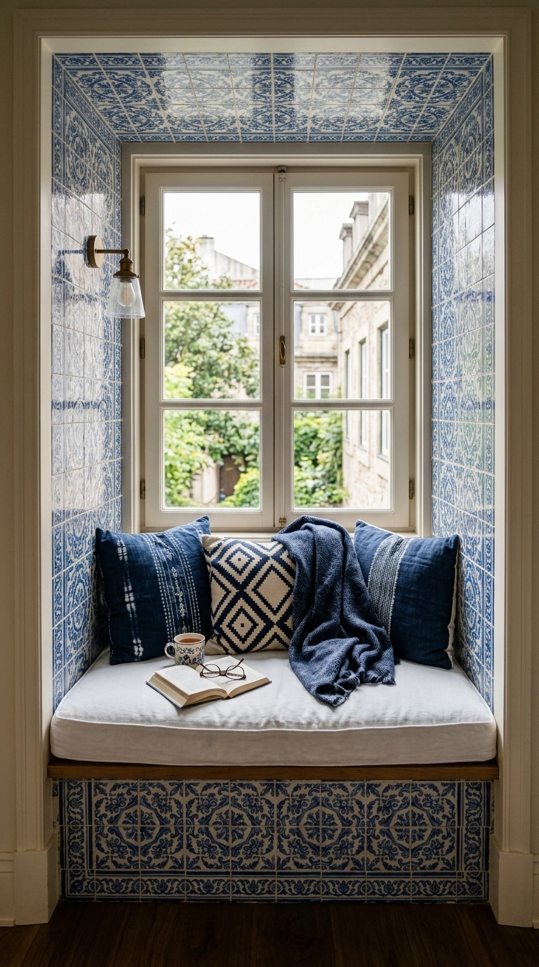 028 28 Blue Tiled Reading Nook A small window seat alc