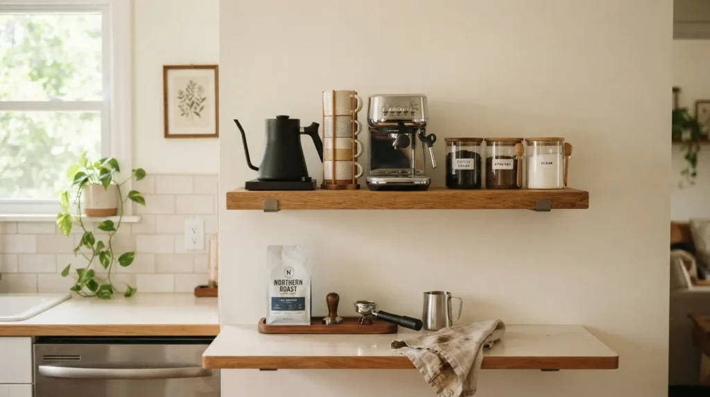 Coffee station on floating shelf 202608311639
