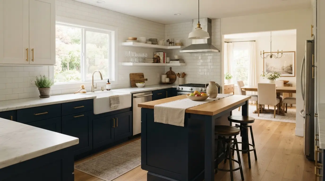 23 Two-Tone Kitchen Ideas That Look Expensive and Timeless 1 Navy and white kitchen interior 202608171633