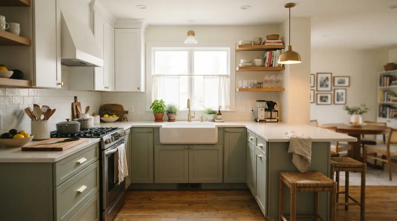 U shaped kitchen white cabinets … 202608052009