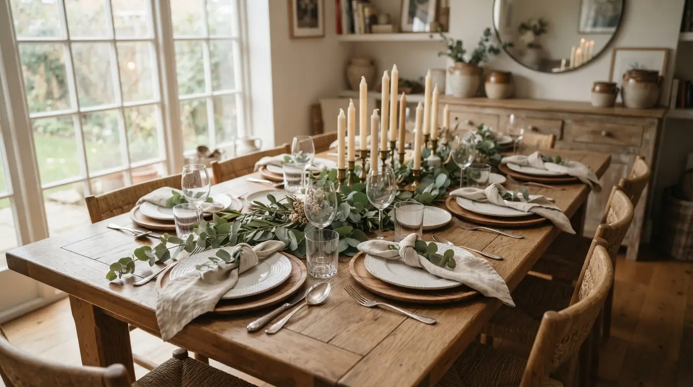 17 Dining Table Decor Ideas to Create a Beautiful Tablescape 1 Wooden dining table set for 202608142225 1