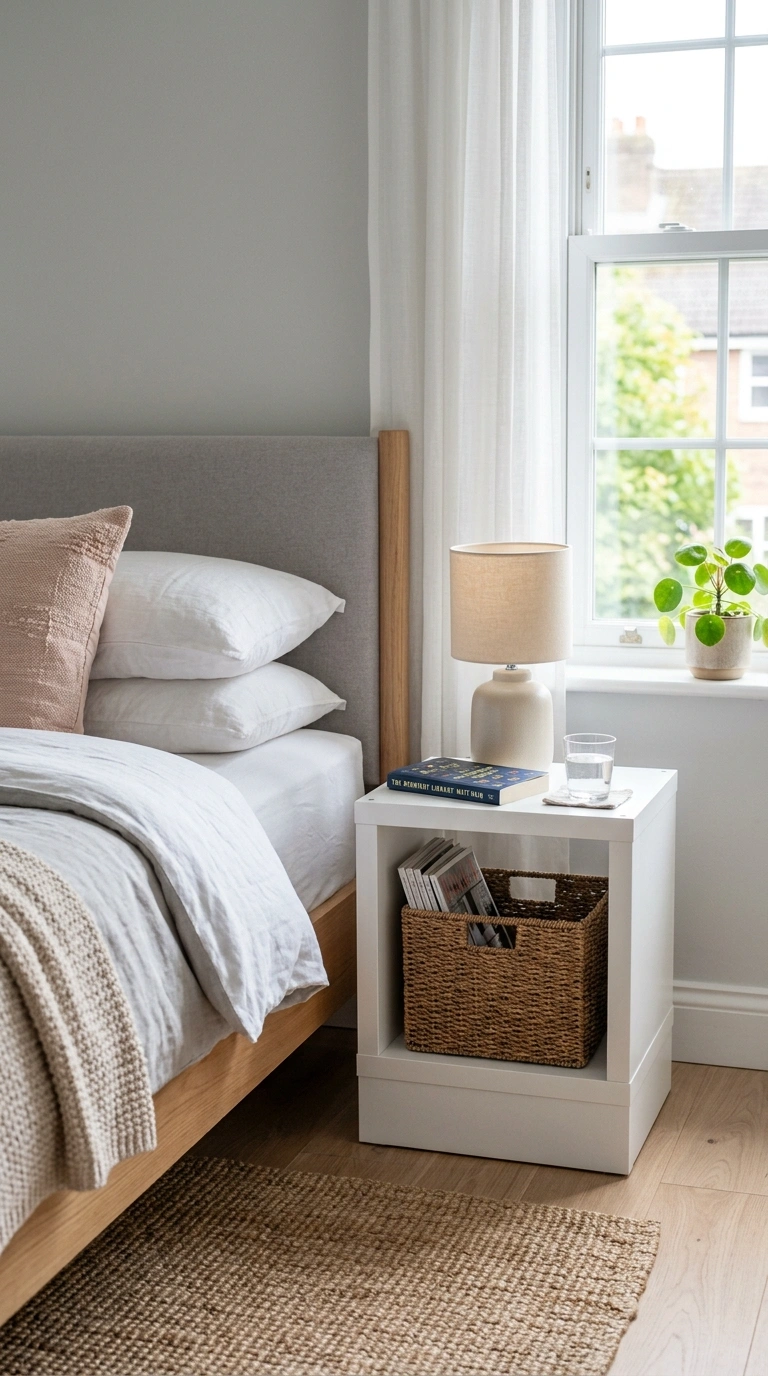 18 Genius IKEA KALLAX Bedroom Ideas That Transform Your Space 2 001 Bedside Cube Nightstand A single white Kallax cube