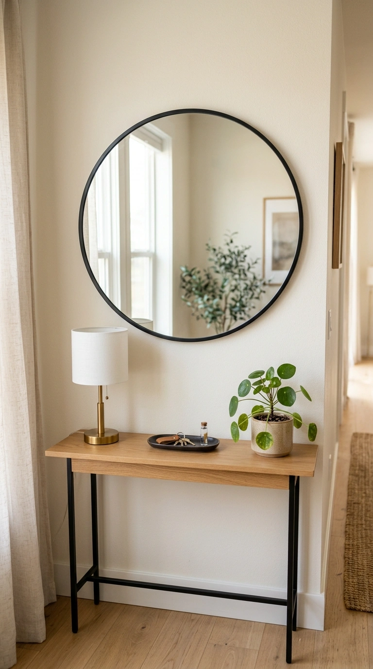 18 Jaw-Dropping Entryway Mirror Ideas You'll Love 2 001 Big Round Mirror A 32 inch round mirror with a thi