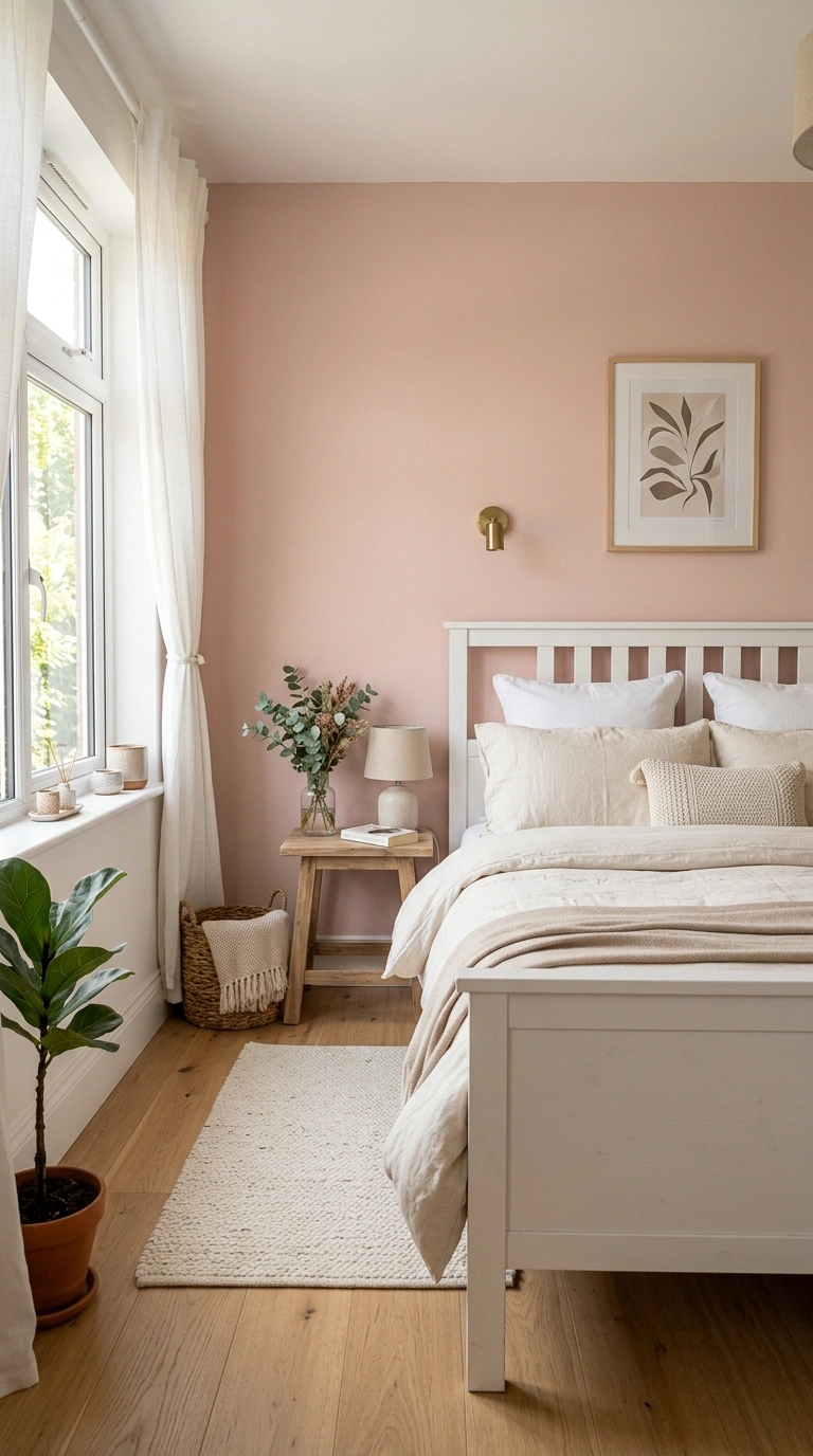 001 Blush Pink Walls A bedroom with one full wall pain