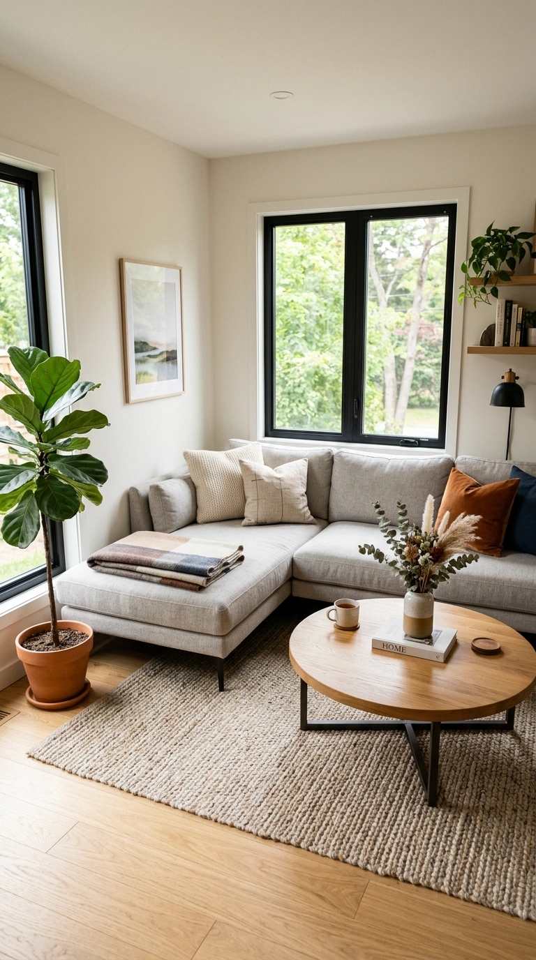 001 Corner Anchored Sectional A living room with an L 1 1