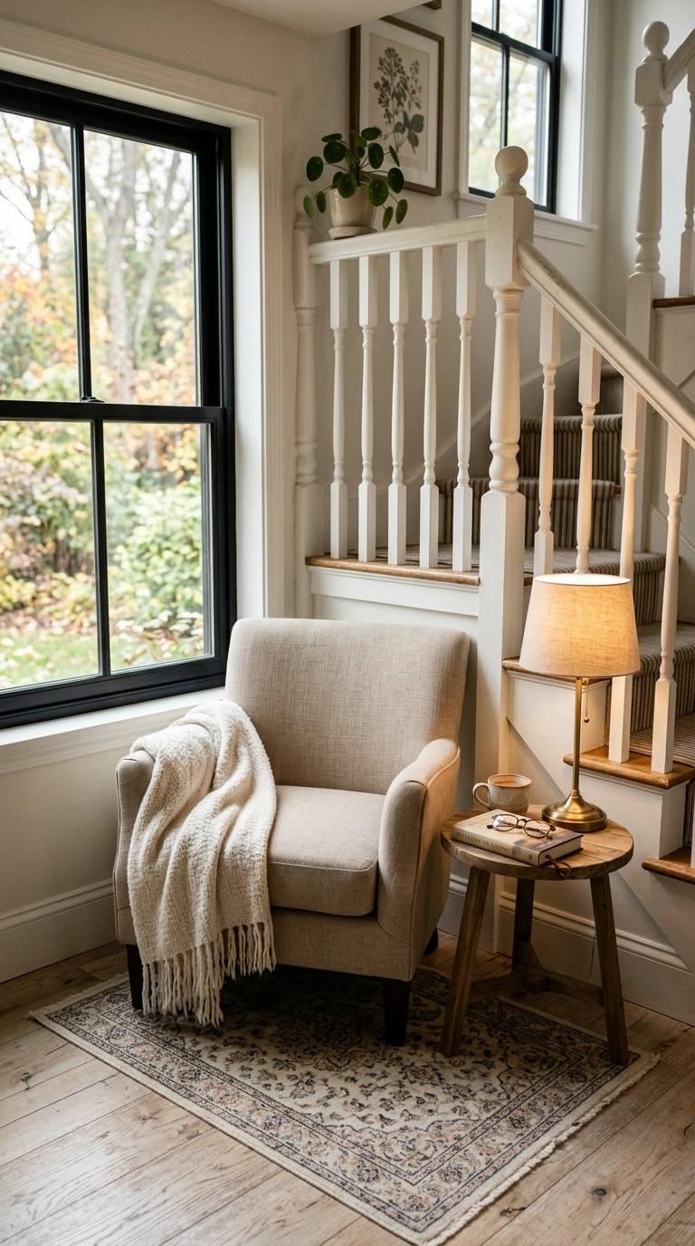 19 Stair Landing Decor Ideas to Make the Most of Your Space 2 001 Cozy Reading Corner A stair landing with a small n