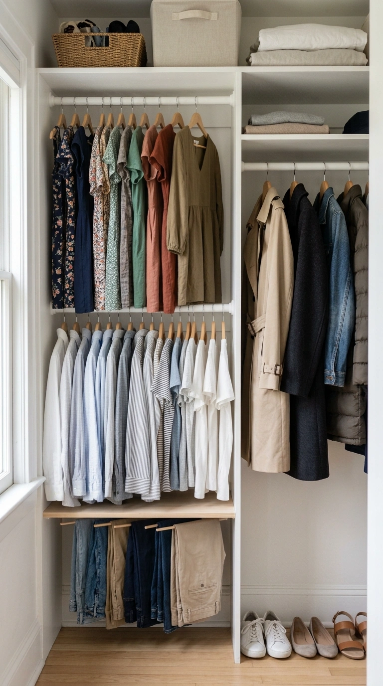 001 Double Hanging Rod A small closet interior with tw