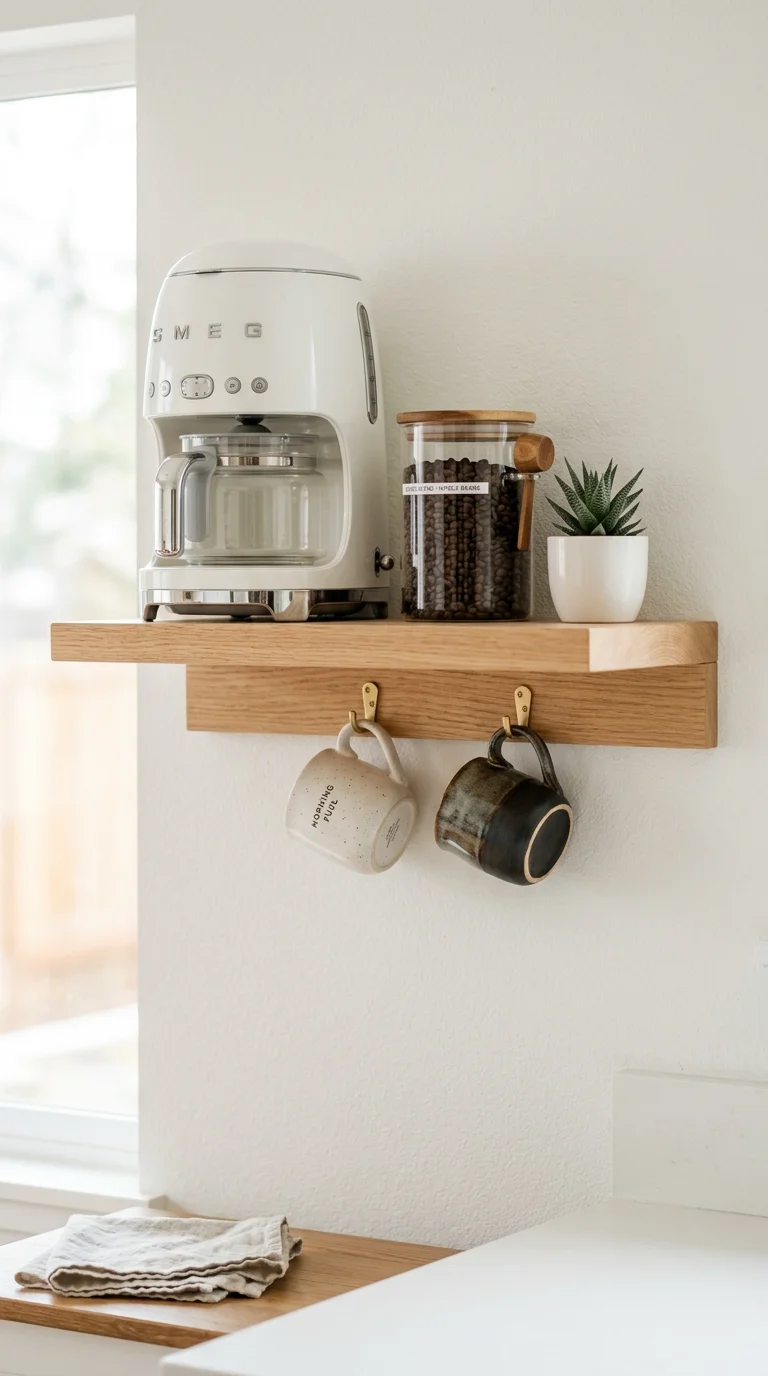 001 Floating Shelf Bar A light wood floating shelf mou