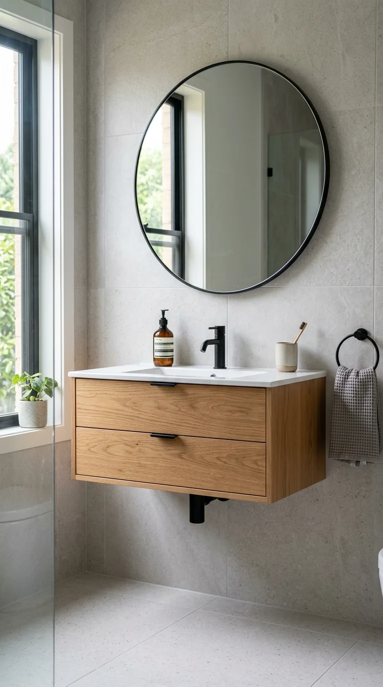 19 Bathroom Remodel Ideas to Refresh Your Space 2 001 Floating Vanity Update A wall mounted wood tone fl