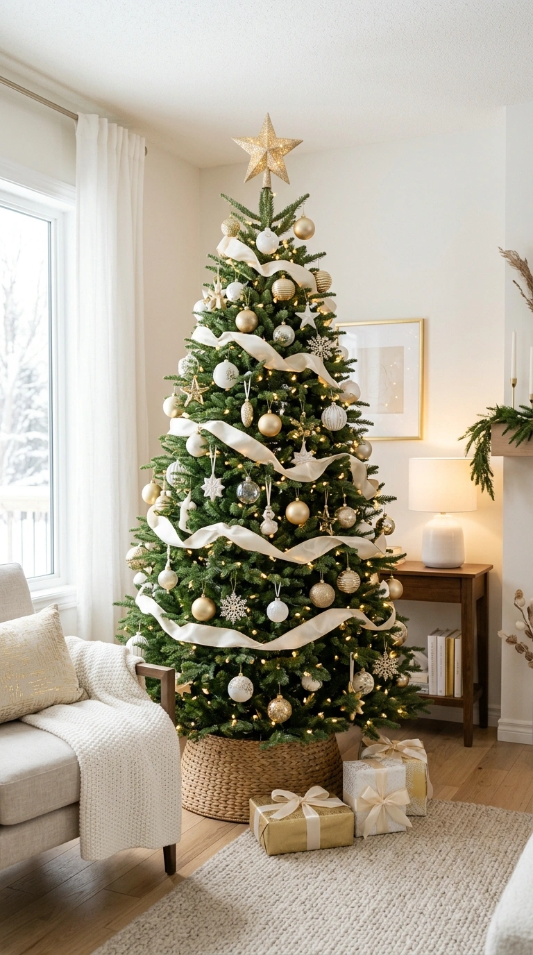 001 Gold White Tree A Christmas tree decorated entirel