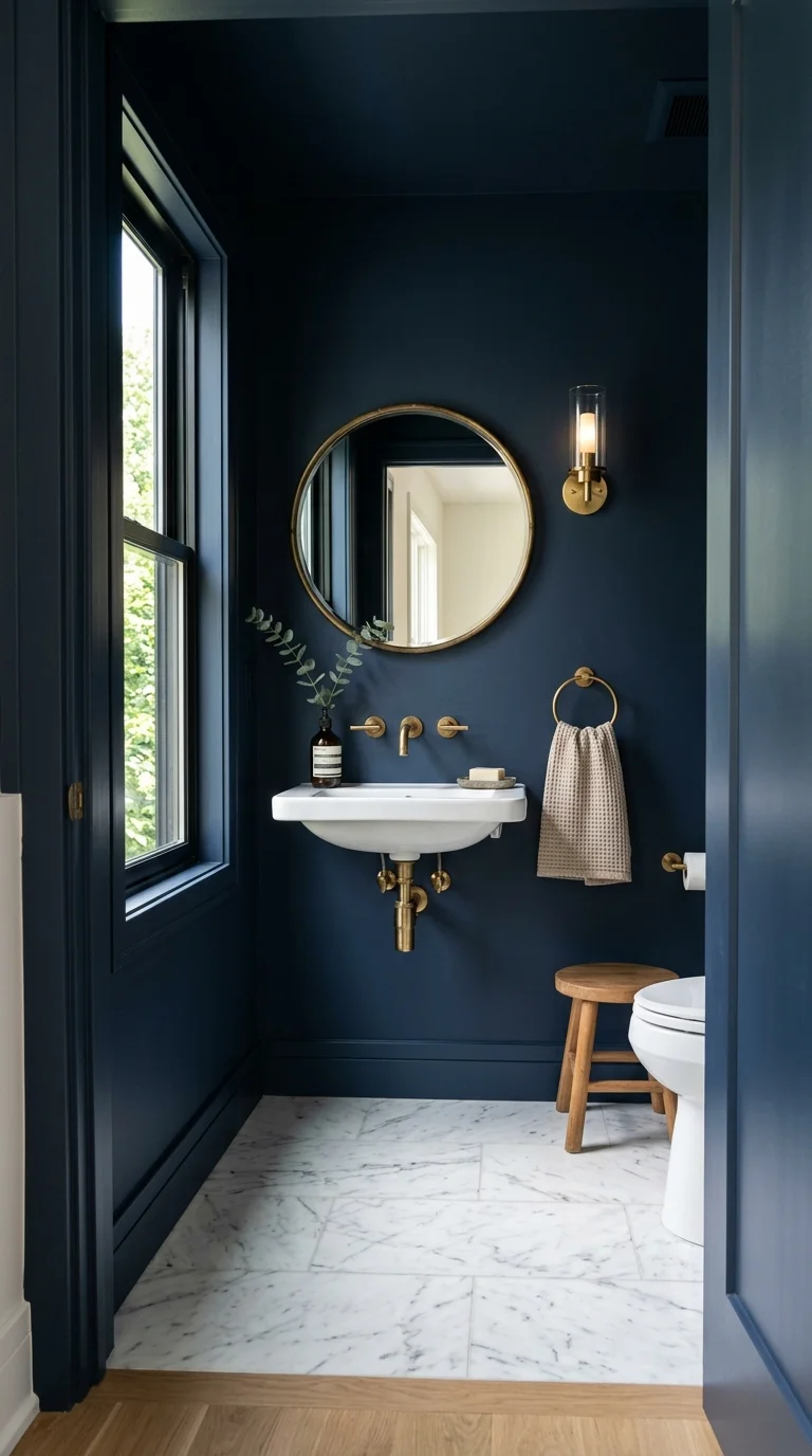 001 Moody Dark Walls A small powder room painted deep