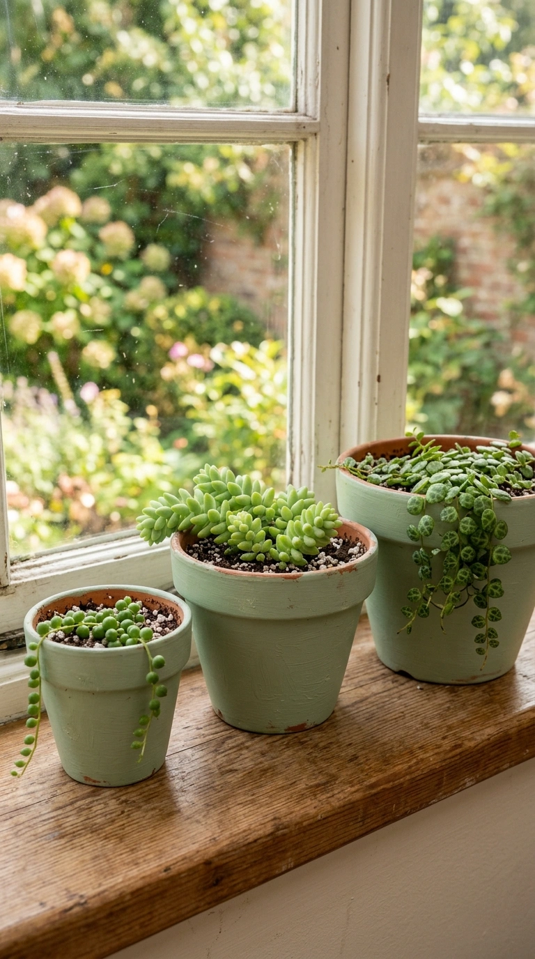 001 Painted Terracotta Pots Three terracotta pots in d