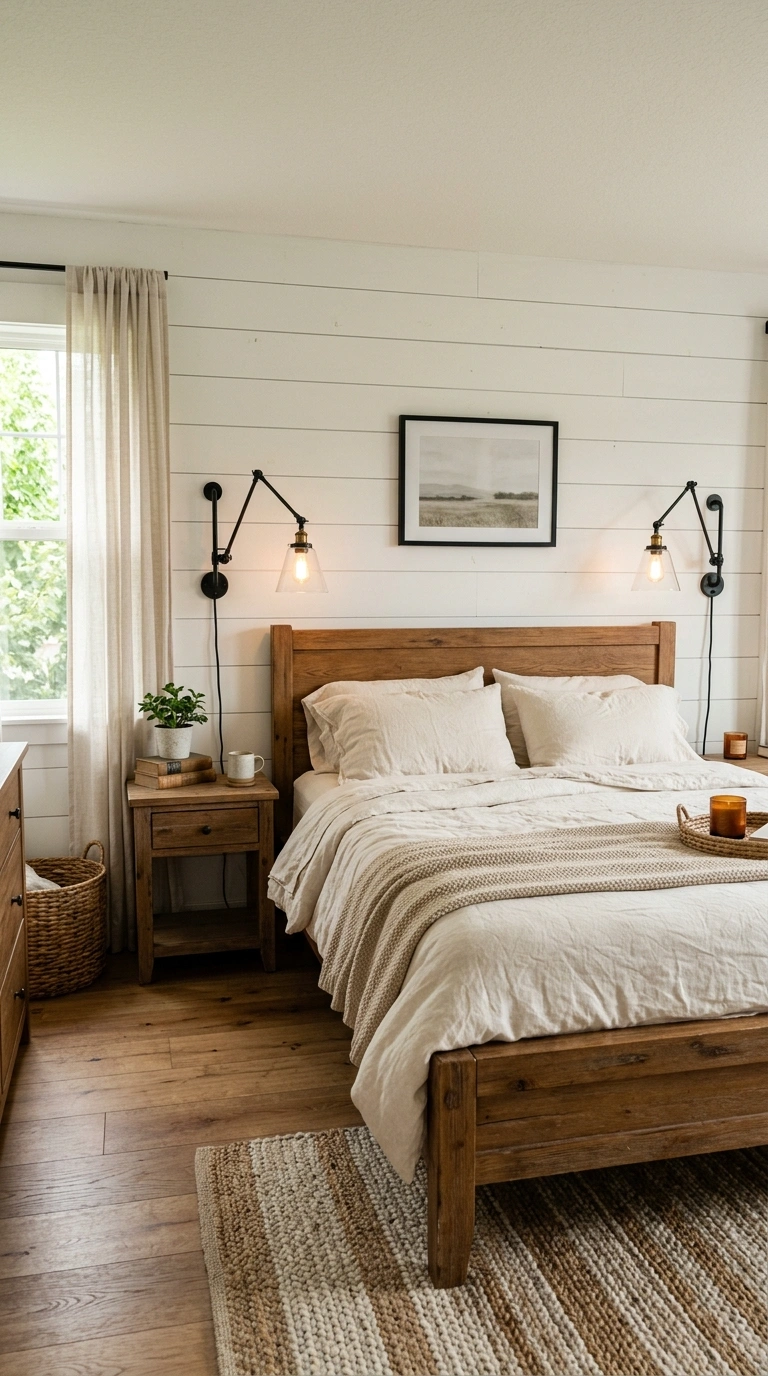 001 Shiplap Accent Wall A bedroom with a white painted